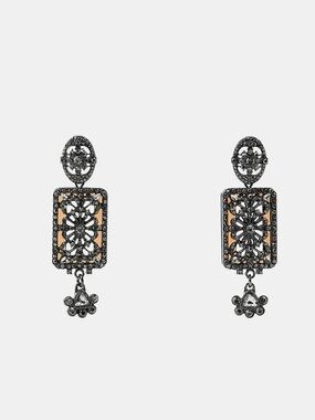 NWT. Zara Anthracite Gray Oval Stud Rhinestone Earrings.